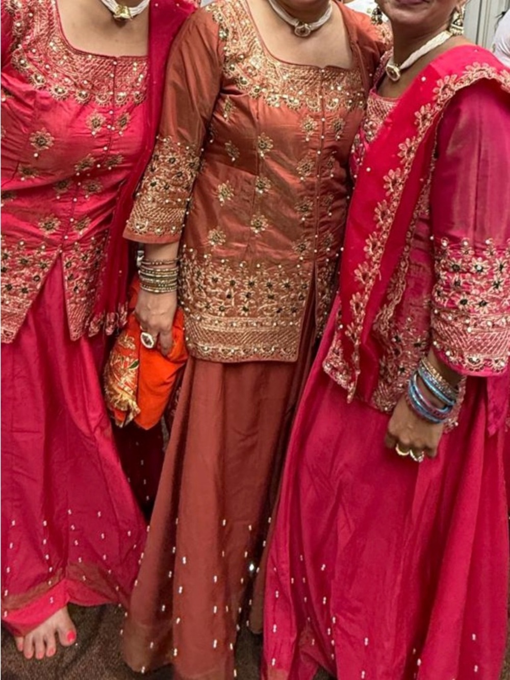 Embroidered Indian pink lehenga, jewelry, gajra.. Ask DANCE GROUP rates.